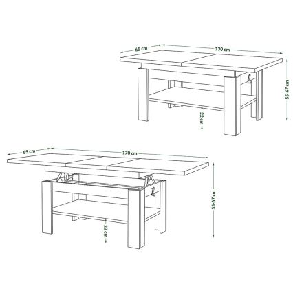 Opvouwbare salontafel met hefdak ROY grijs/wit