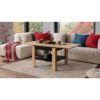 Opvouwbare salontafel met plank LIA eiken/zwart
