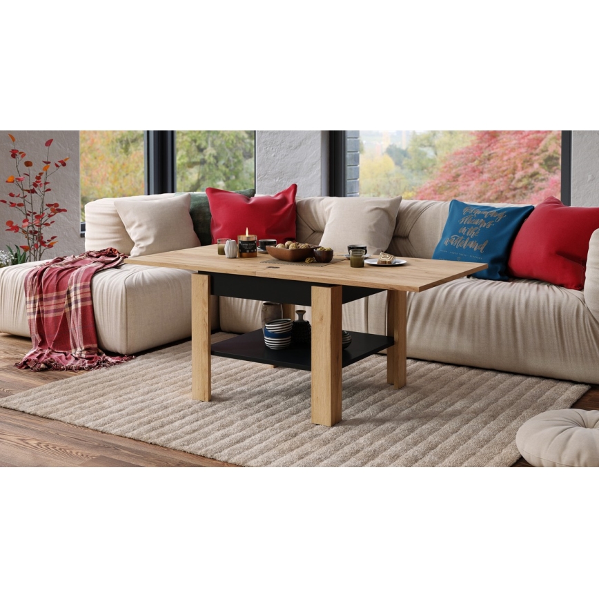 Opvouwbare salontafel met plank LIA eiken/zwart