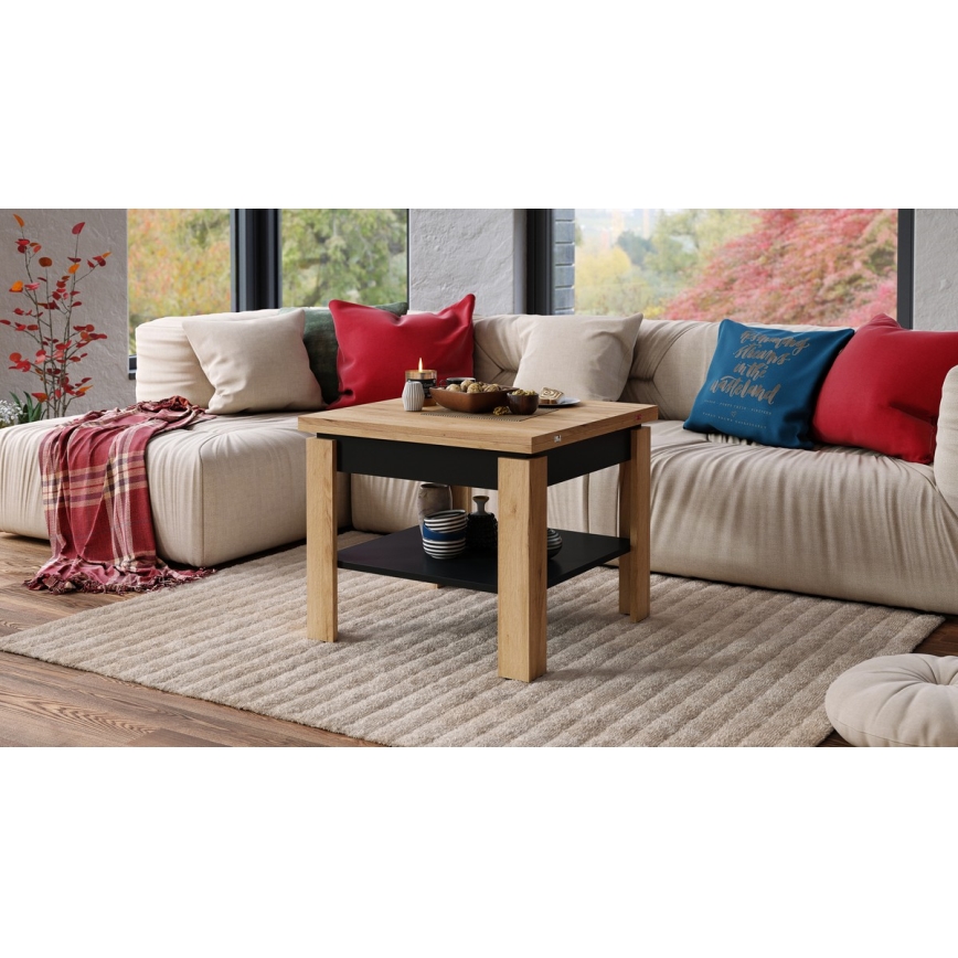 Opvouwbare salontafel met plank LIA eiken/zwart