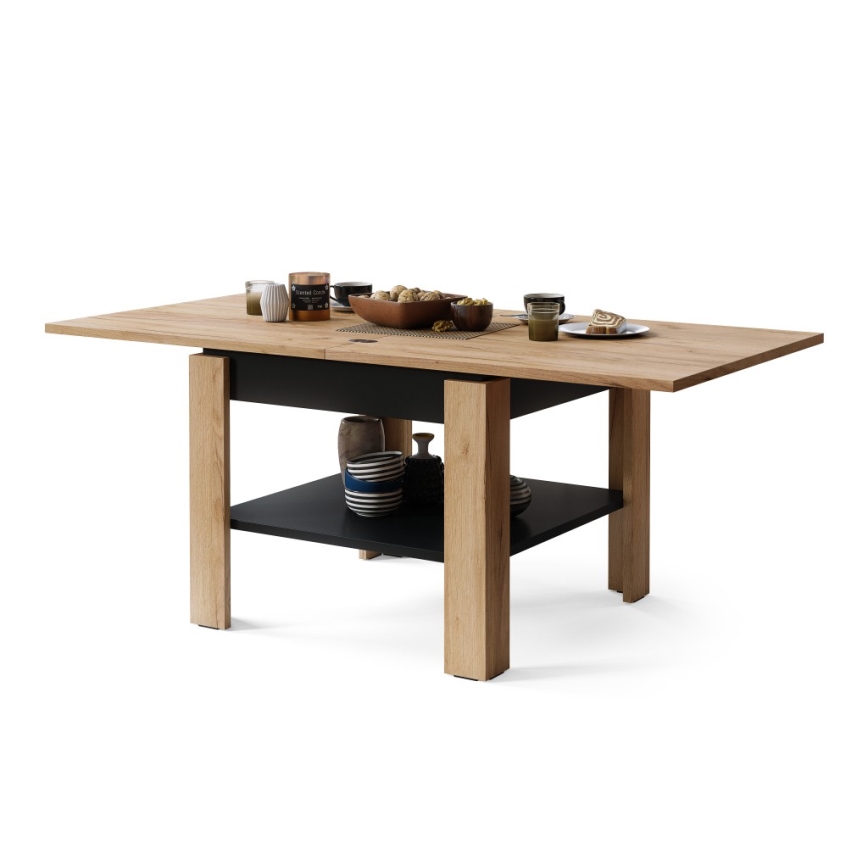 Opvouwbare salontafel met plank LIA eiken/zwart