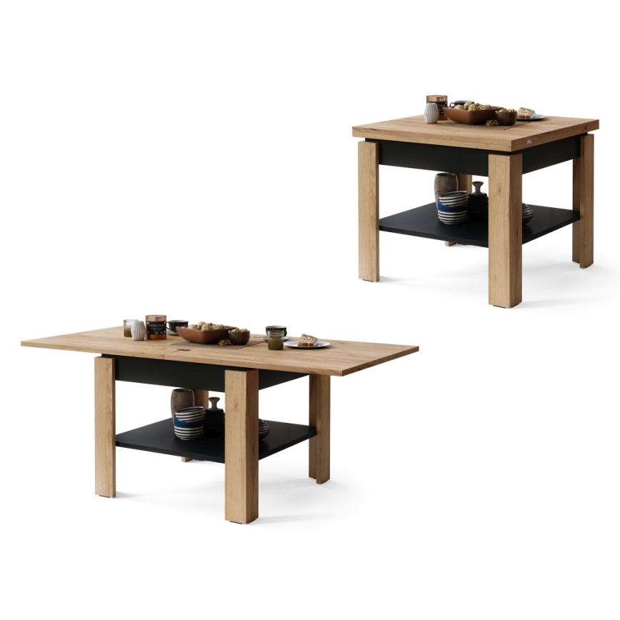 Opvouwbare salontafel met plank LIA eiken/zwart