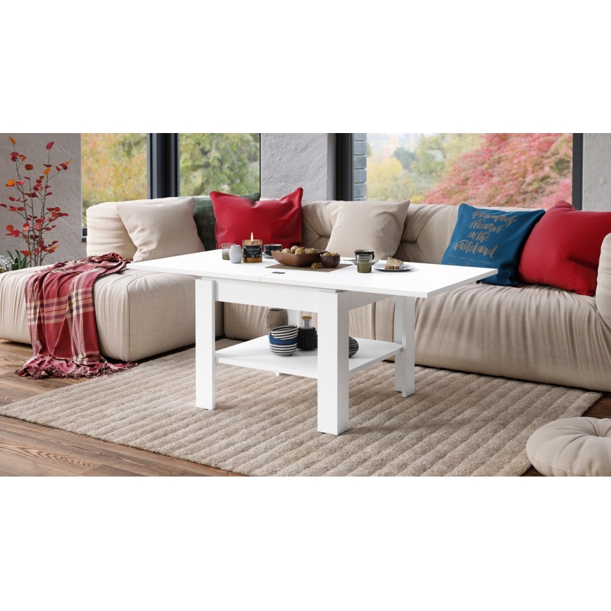 Opvouwbare salontafel met plank LIA wit