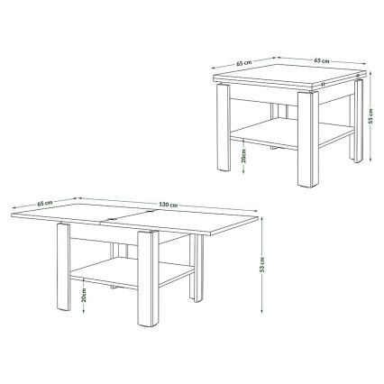 Opvouwbare salontafel met plank LIA wit