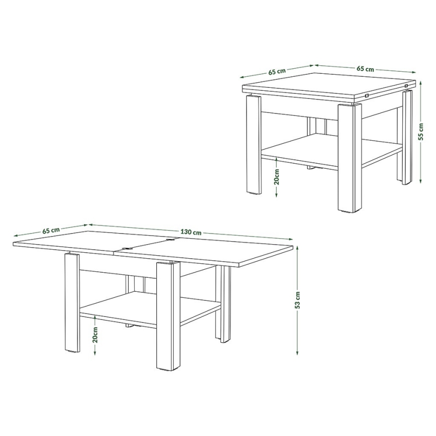 Opvouwbare salontafel met plank LIA wit