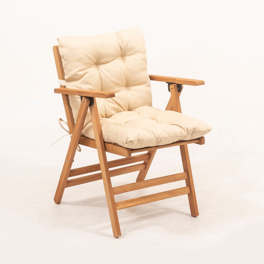 Opvouwbare tuinstoel met kussen beige/eikenhout