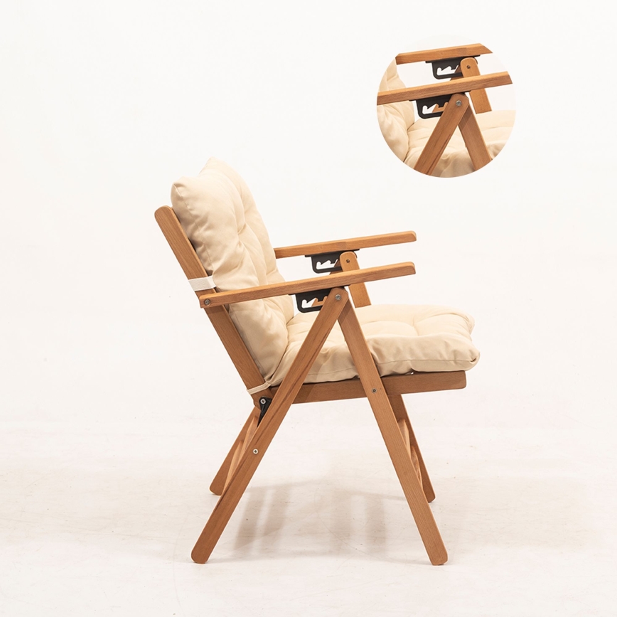 Opvouwbare tuinstoel met kussen beige/haagbeuk