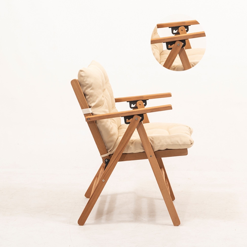 Opvouwbare tuinstoel met kussen beige/haagbeuk