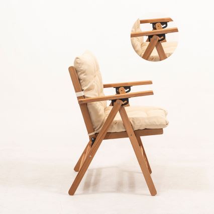 Opvouwbare tuinstoel met kussen beige/haagbeuk