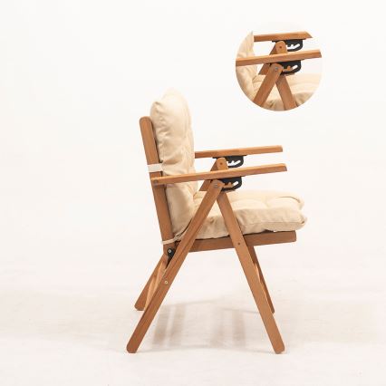 Opvouwbare tuinstoel met kussen beige/haagbeuk