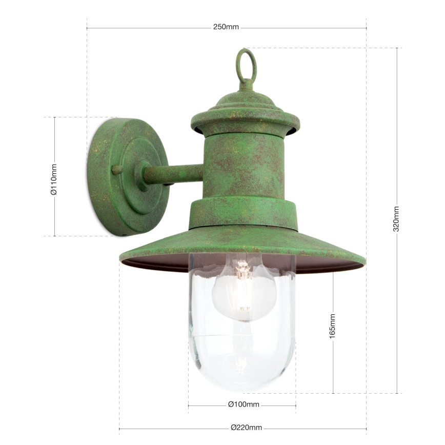 Buiten wandlamp LEONIE 1xE27/60W/230V IP44 groen