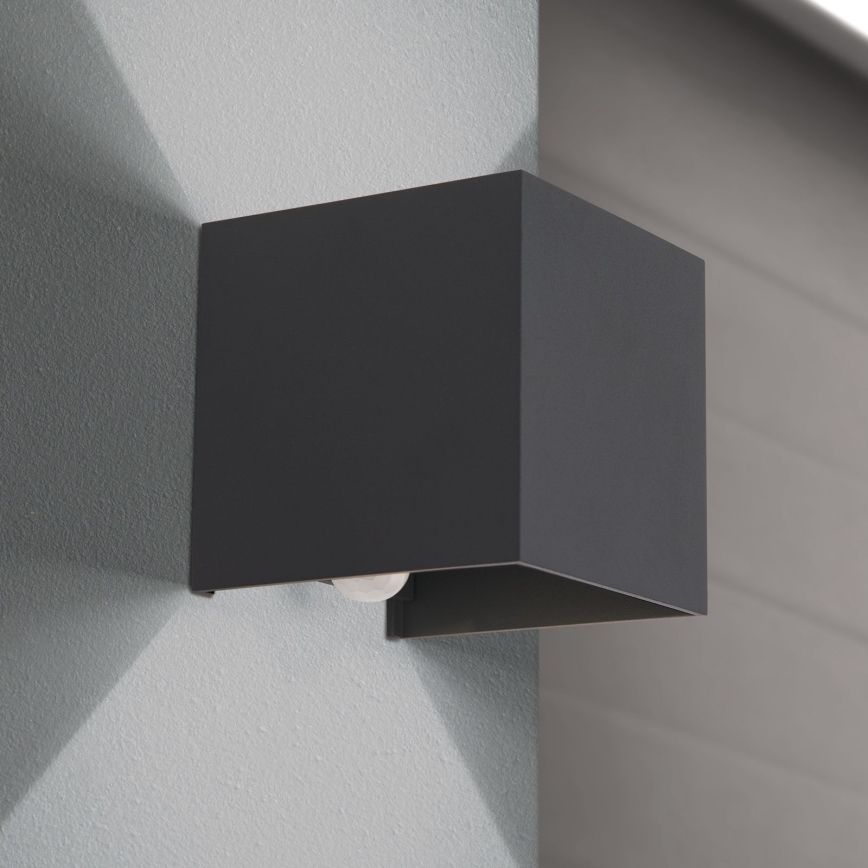 LED Buitenwandlamp met bewegings- en schemersensor CUBE-S LED/13W/230V IP54 antraciet