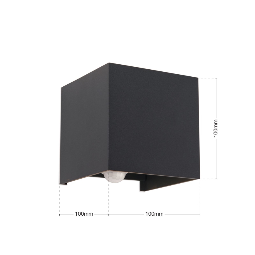LED Buitenwandlamp met bewegings- en schemersensor CUBE-S LED/13W/230V IP54 antraciet