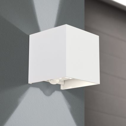 LED Buitenwandlamp met bewegings- en schemersensor CUBE-S LED/13W/230V IP54 wit
