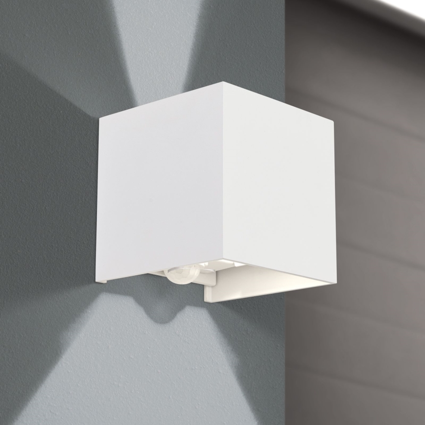 LED Buitenwandlamp met bewegings- en schemersensor CUBE-S LED/13W/230V IP54 wit