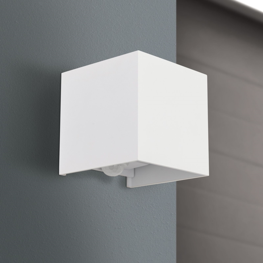 LED Buitenwandlamp met bewegings- en schemersensor CUBE-S LED/13W/230V IP54 wit