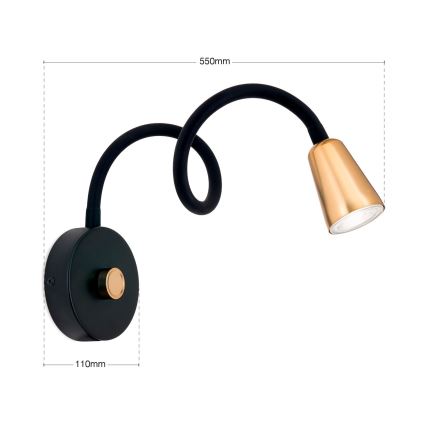 Dimbare flexibele wandlamp DOTTY 1xGU10/10W/230V zwart/messing