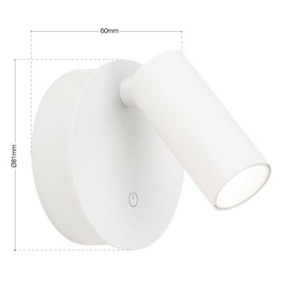 Dimbare oplaadbare LED-wandspot met aanraakbediening LUXY LED/1W/5V 2200 mAh 2700/3000/4000K wit