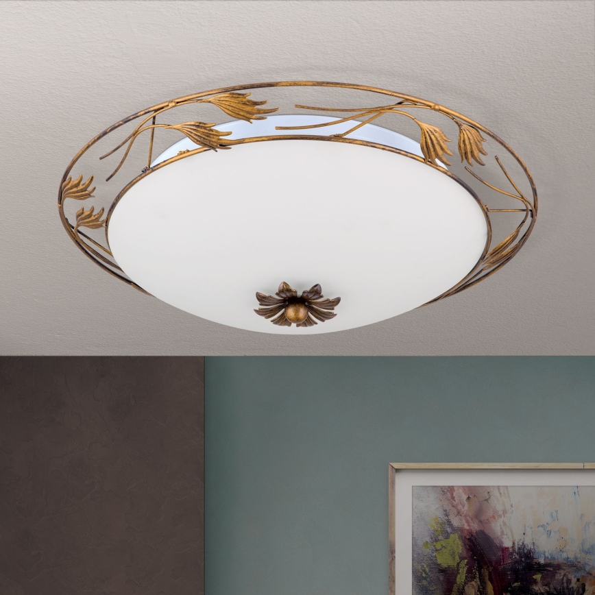 Plafondlamp FLEUR 3xE27/60W/230V diameter 50 cm brons
