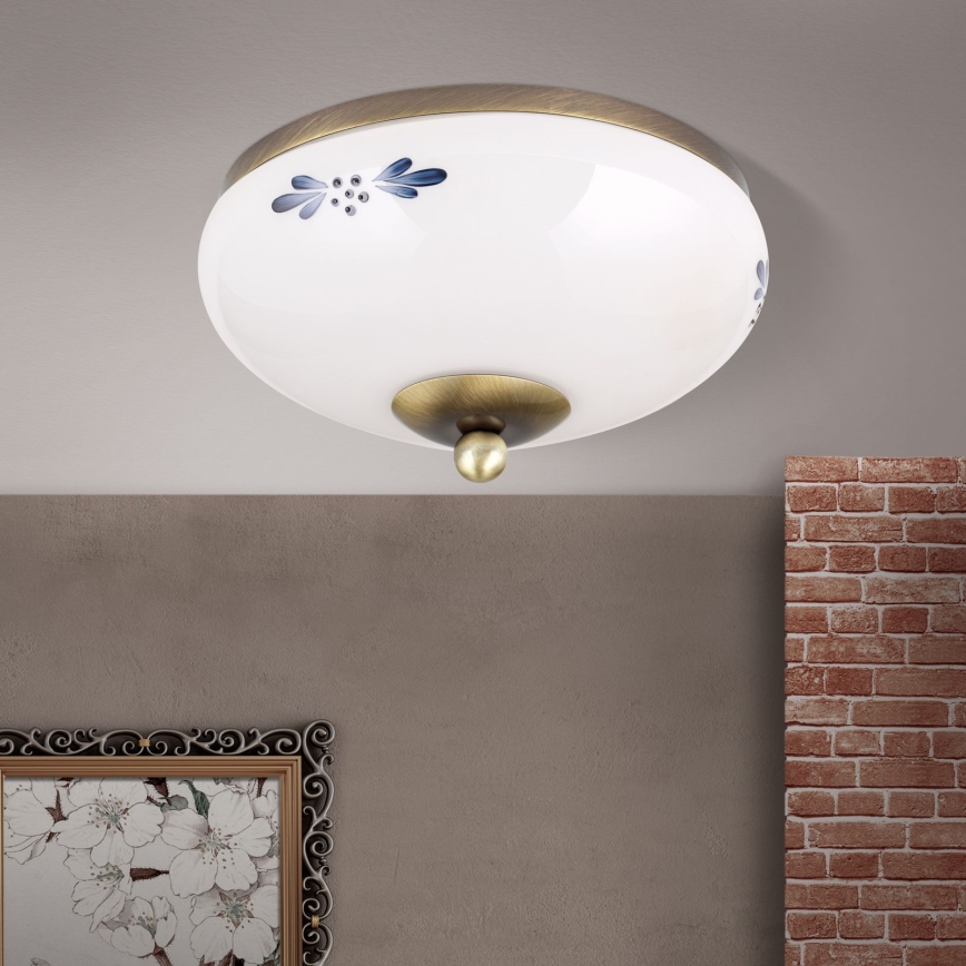 Plafondlamp LANDHAUS 1xE27/60W/230V diameter 21 cm brons/wit