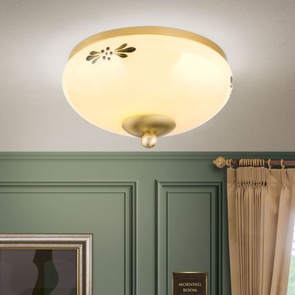 Plafondlamp LANDHAUS 1xE27/60W/230V diameter 21 cm messing/beige