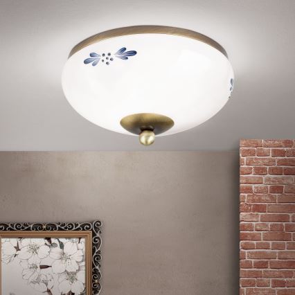 Plafondlamp LANDHAUS 1xE27/60W/230V Ø 21 cm brons/wit/blauw