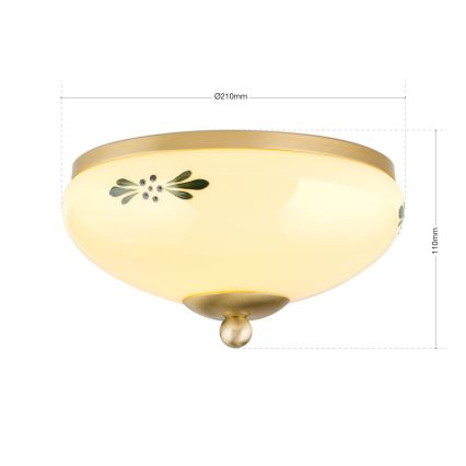 Plafondlamp LANDHAUS 1xE27/60W/230V Ø 21 cm messing/beige/groen
