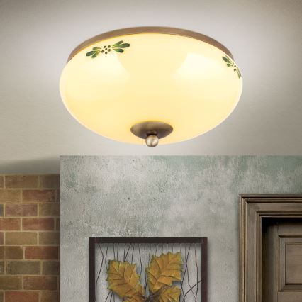 Plafondlamp LANDHAUS 2xE27/60W/230V diameter 28 cm brons/beige