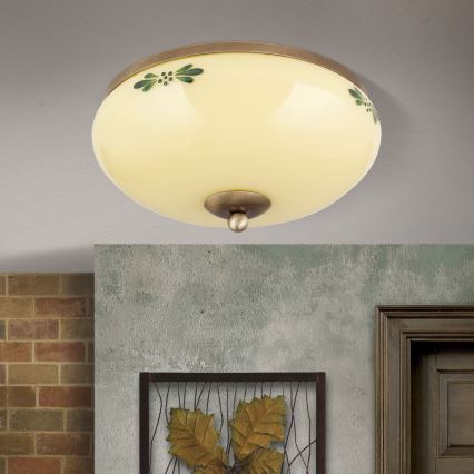 Plafondlamp LANDHAUS 2xE27/60W/230V diameter 28 cm brons/beige
