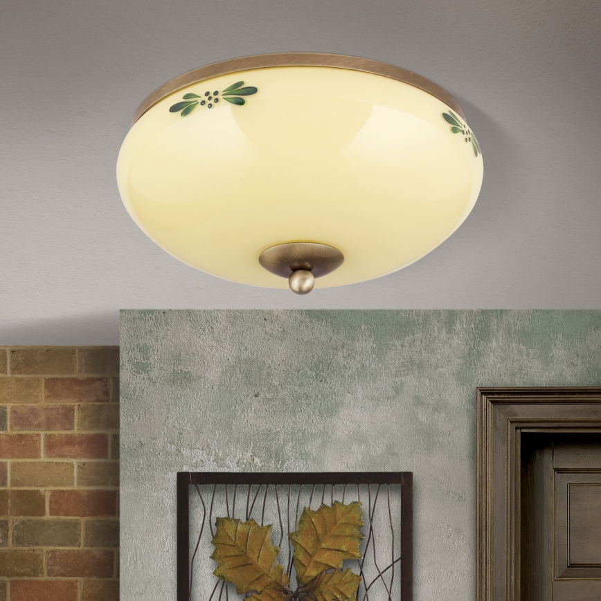 Plafondlamp LANDHAUS 2xE27/60W/230V diameter 28 cm brons/beige