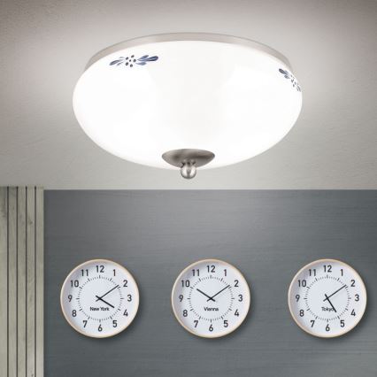 Plafondlamp LANDHAUS 2xE27/60W/230V diameter 28 cm mat chroom/wit