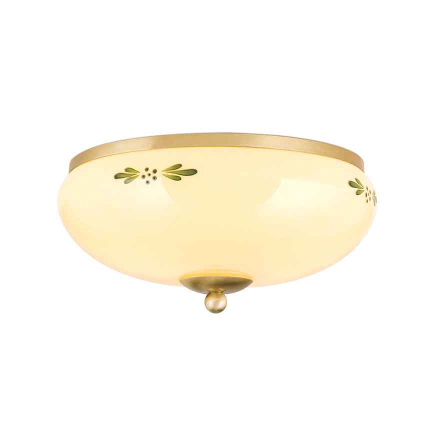 Plafondlamp LANDHAUS 2xE27/60W/230V Ø 28 cm messing/beige/groen