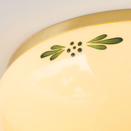 Plafondlamp LANDHAUS 2xE27/60W/230V Ø 28 cm messing/beige/groen