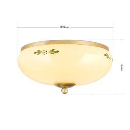 Plafondlamp LANDHAUS 2xE27/60W/230V Ø 28 cm messing/beige/groen