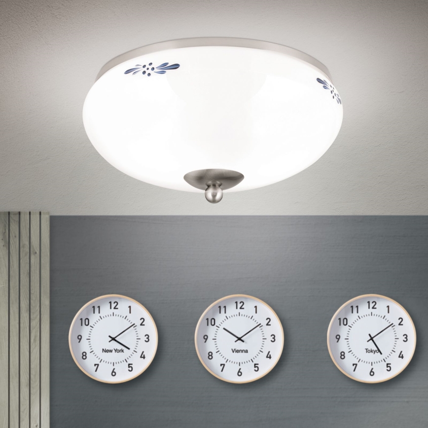 Plafondlamp LANDHAUS 2xE27/60W/230V Ø 28 cm mat chroom/wit/blauw