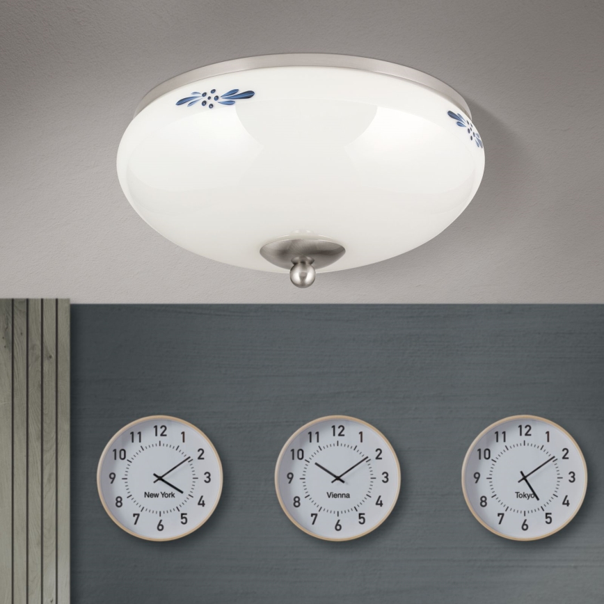 Plafondlamp LANDHAUS 2xE27/60W/230V Ø 28 cm mat chroom/wit/blauw