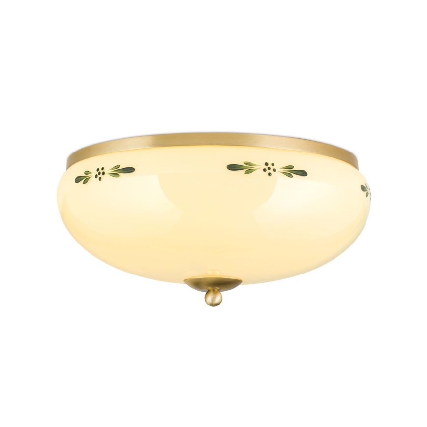 Plafondlamp LANDHAUS 3xE27/60W/230V diameter 35 cm messing/beige