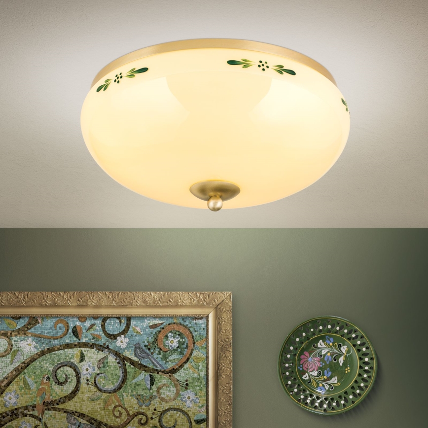 Plafondlamp LANDHAUS 3xE27/60W/230V diameter 35 cm messing/beige