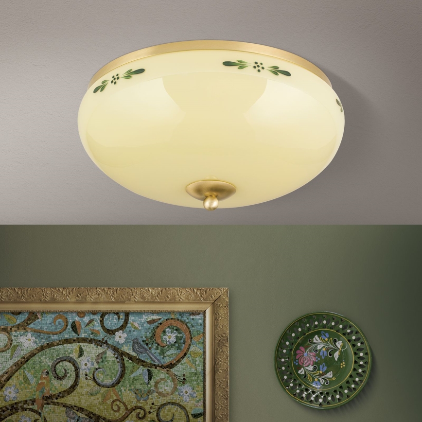 Plafondlamp LANDHAUS 3xE27/60W/230V diameter 35 cm messing/beige
