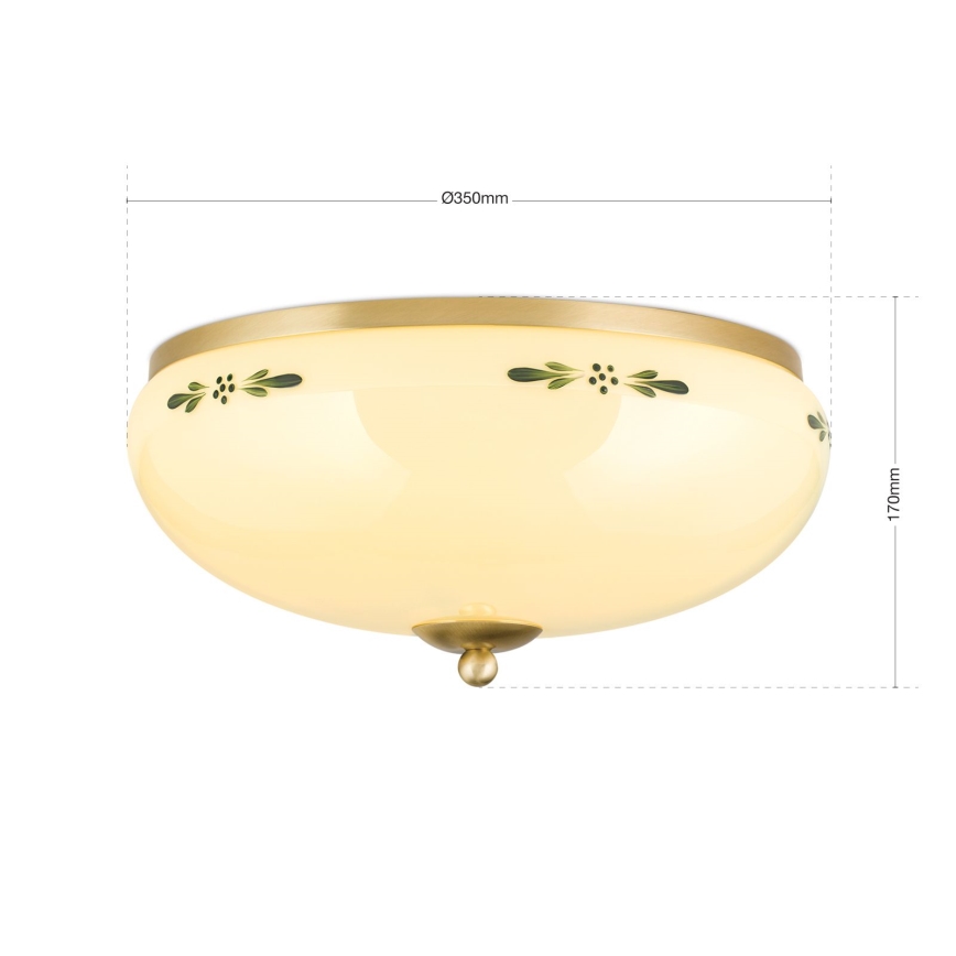 Plafondlamp LANDHAUS 3xE27/60W/230V Ø 35 cm messing/beige/groen