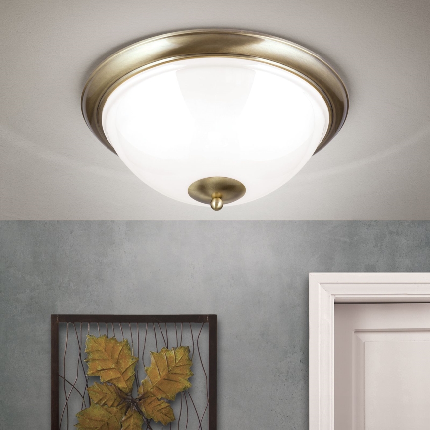 Plafondlamp AUSTRIAN OLD LAMP 3xE27/60W/230V diameter 50 cm brons/wit