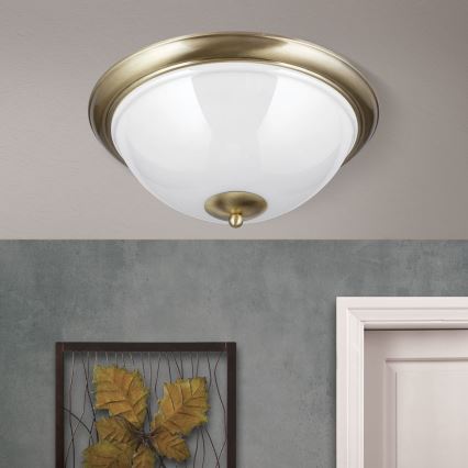 Plafondlamp AUSTRIAN OLD LAMP 3xE27/60W/230V diameter 50 cm brons/wit