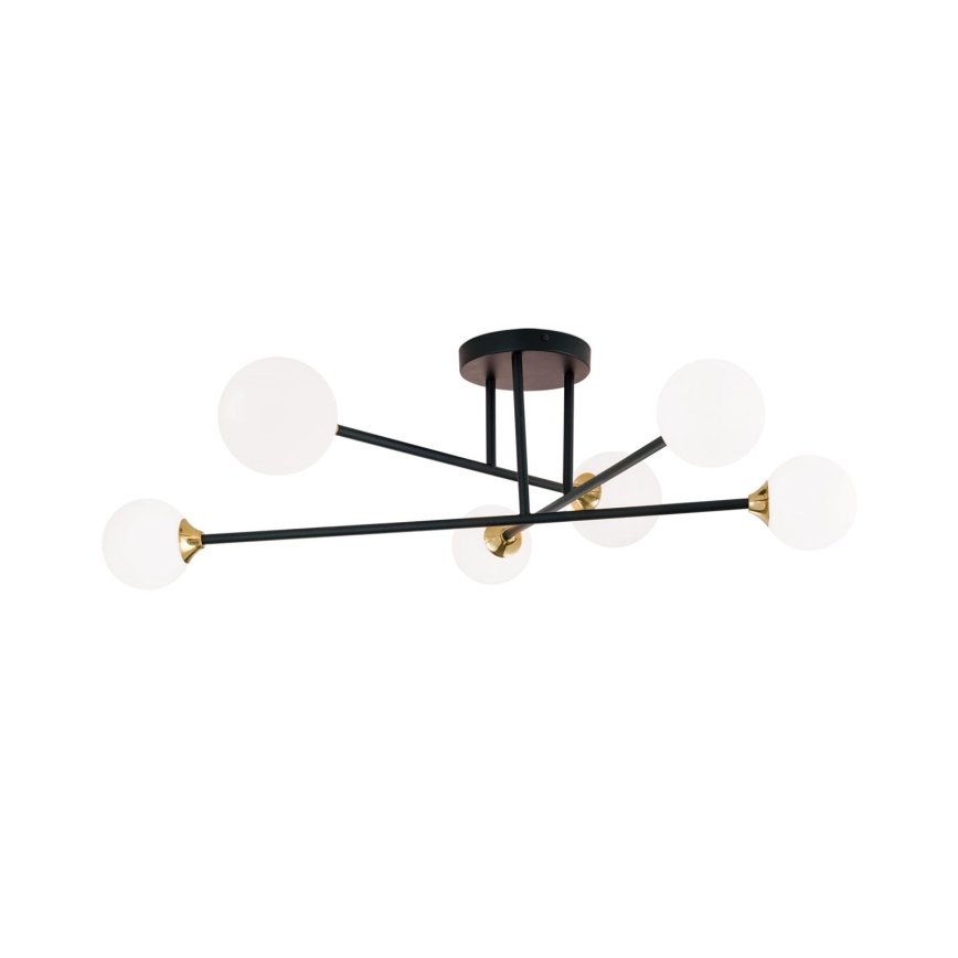 Bevestigde hanglamp SNOWWHITE 6xG9/20W/230V diameter 84 cm zwart/goud