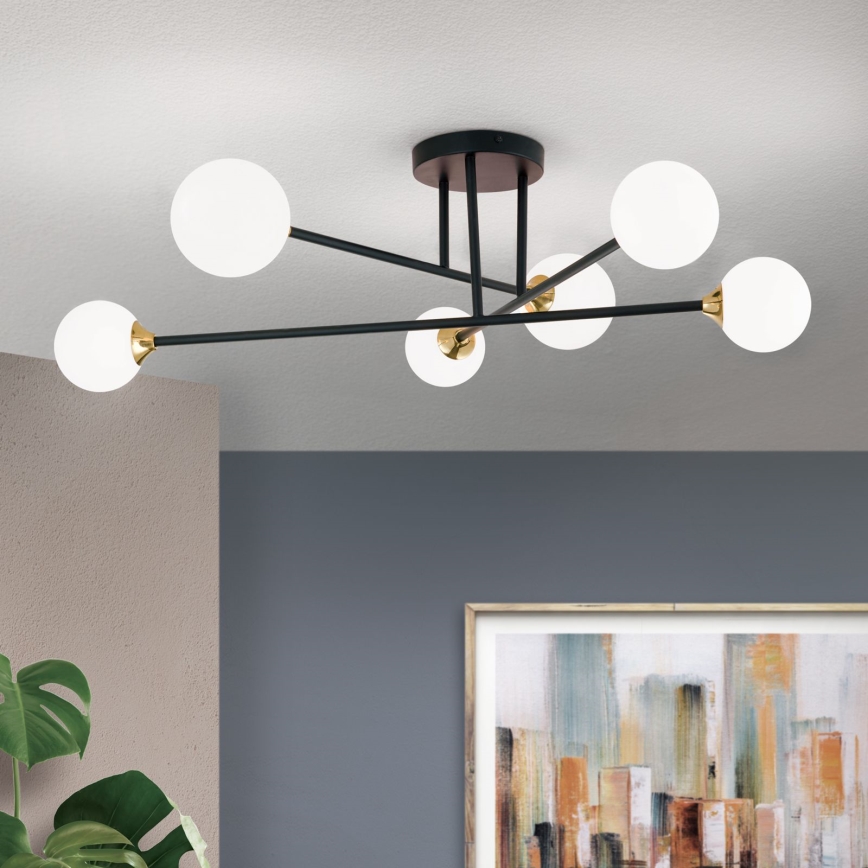Bevestigde hanglamp SNOWWHITE 6xG9/20W/230V diameter 84 cm zwart/goud