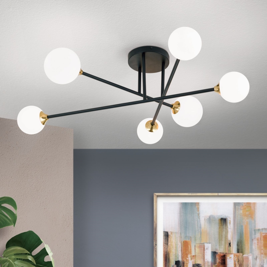 Bevestigde hanglamp SNOWWHITE 6xG9/20W/230V diameter 84 cm zwart/goud