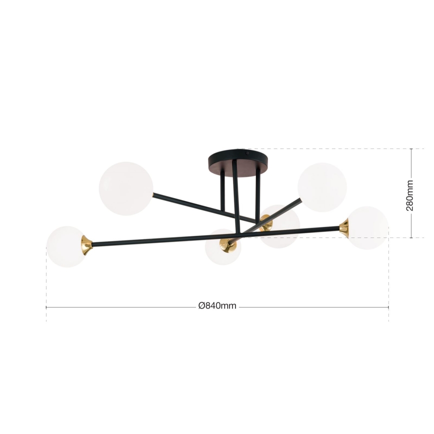 Bevestigde hanglamp SNOWWHITE 6xG9/20W/230V diameter 84 cm zwart/goud