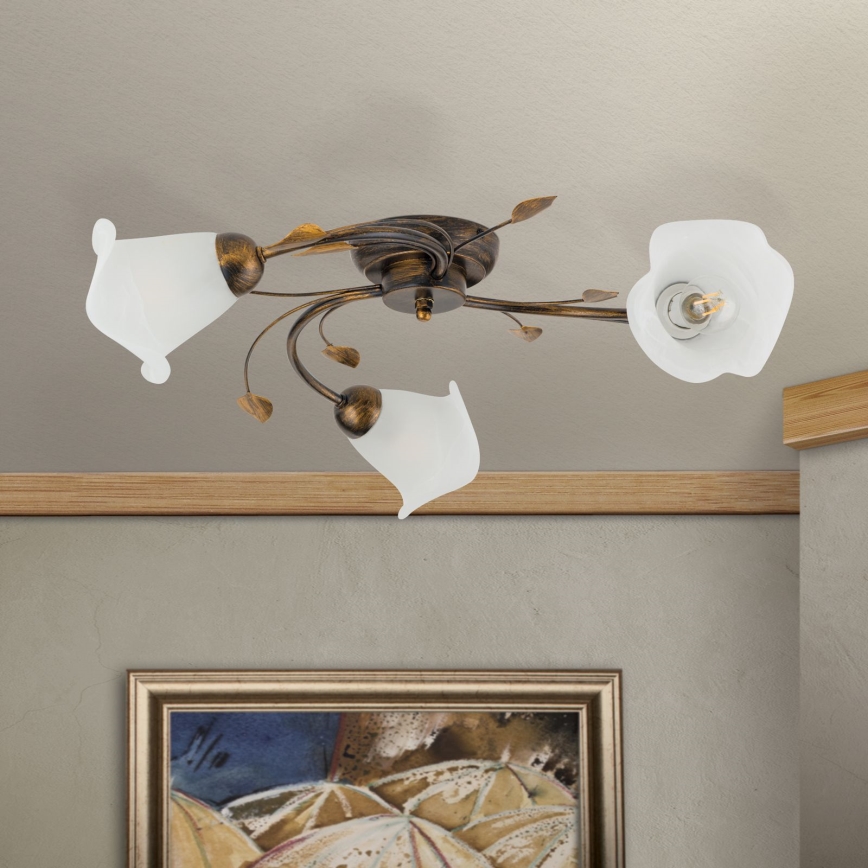 Bevestigde hanglamp SISI 3xE14/40W/230V diameter 60 cm brons/patina