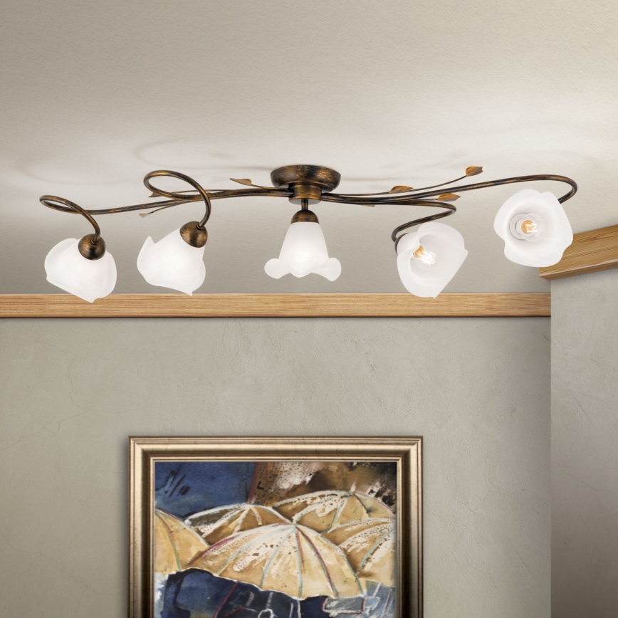 Bevestigde hanglamp SISI 5xE14/40W/230V brons/patina