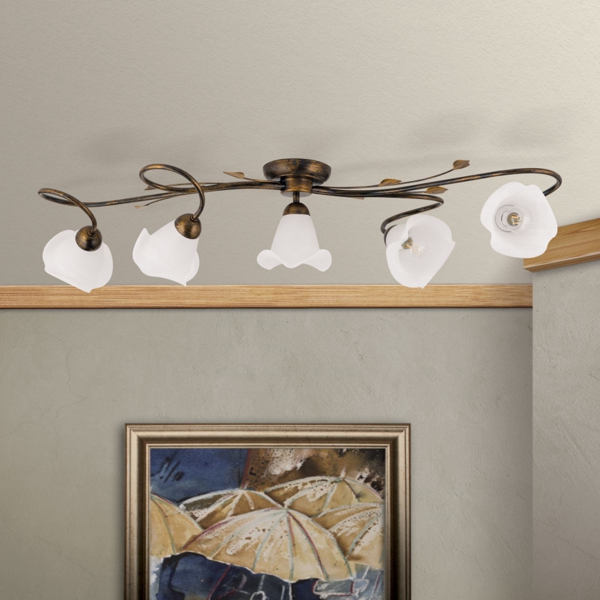 Bevestigde hanglamp SISI 5xE14/40W/230V brons/patina
