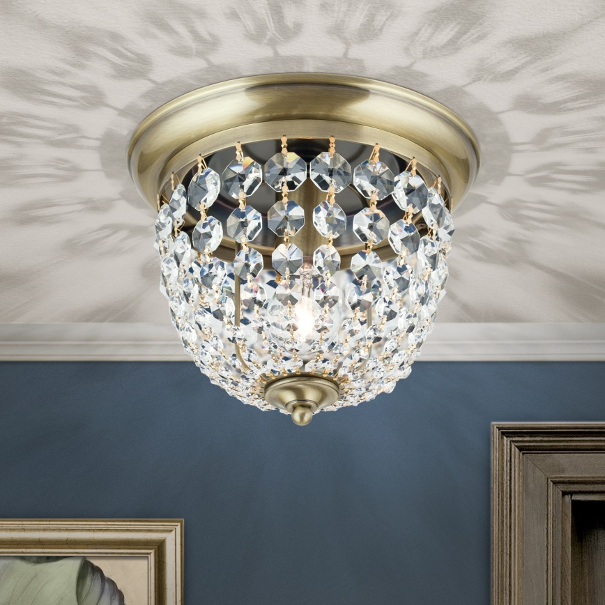 Kristallen plafondlamp PLAFOND 1xE27/40W/230V diameter 26 cm brons